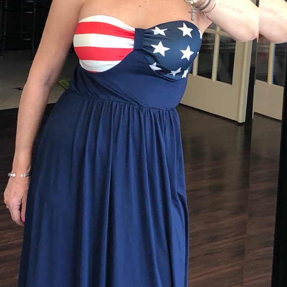 American flag maxi dress strapless full skirt - Picture 4 of 7